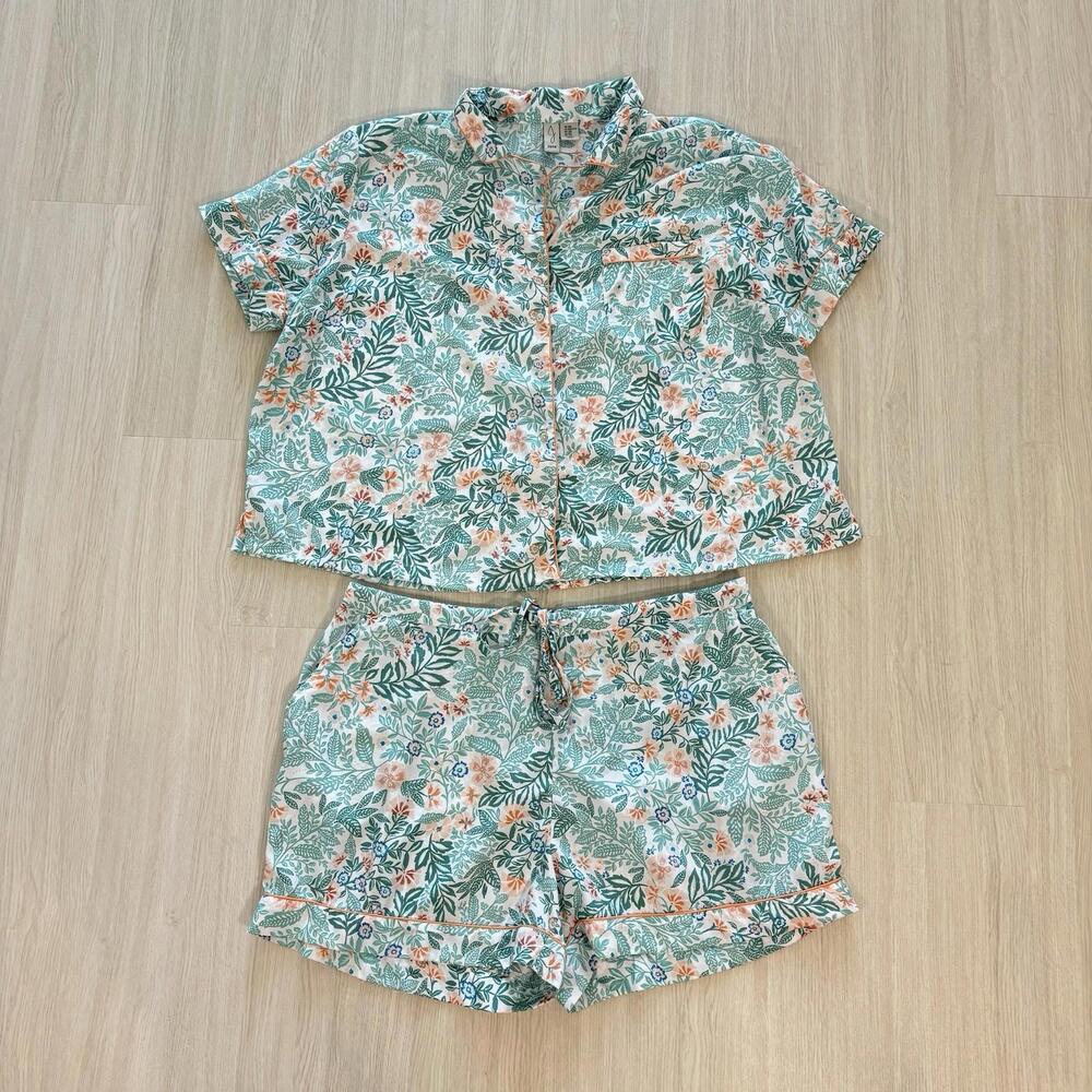 Joie Floral Short Pajama Set in Mint Green and Coral